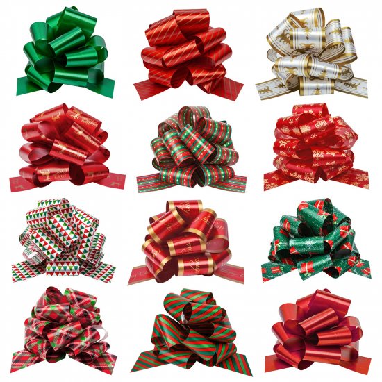 12Pcs Christmas Bows 5" Wide Bows for Gift Wrapping Ribbon Christmas Pull Bows Wrap Accessory for Xmas Gifts, Present, Bouquet, Wreath, Christmas Tree, Basket Decoration, Easy to Use - Click Image to Close