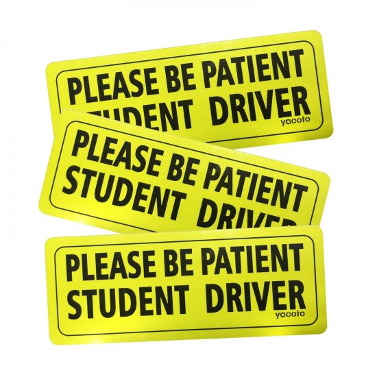 Yacoto Set of 3 Please Be Patient Student Driver Magnet Sign Reflective New Driver Magnets Decal Vehicle Car Signs Magnetic Safety Sticker - Click Image to Close