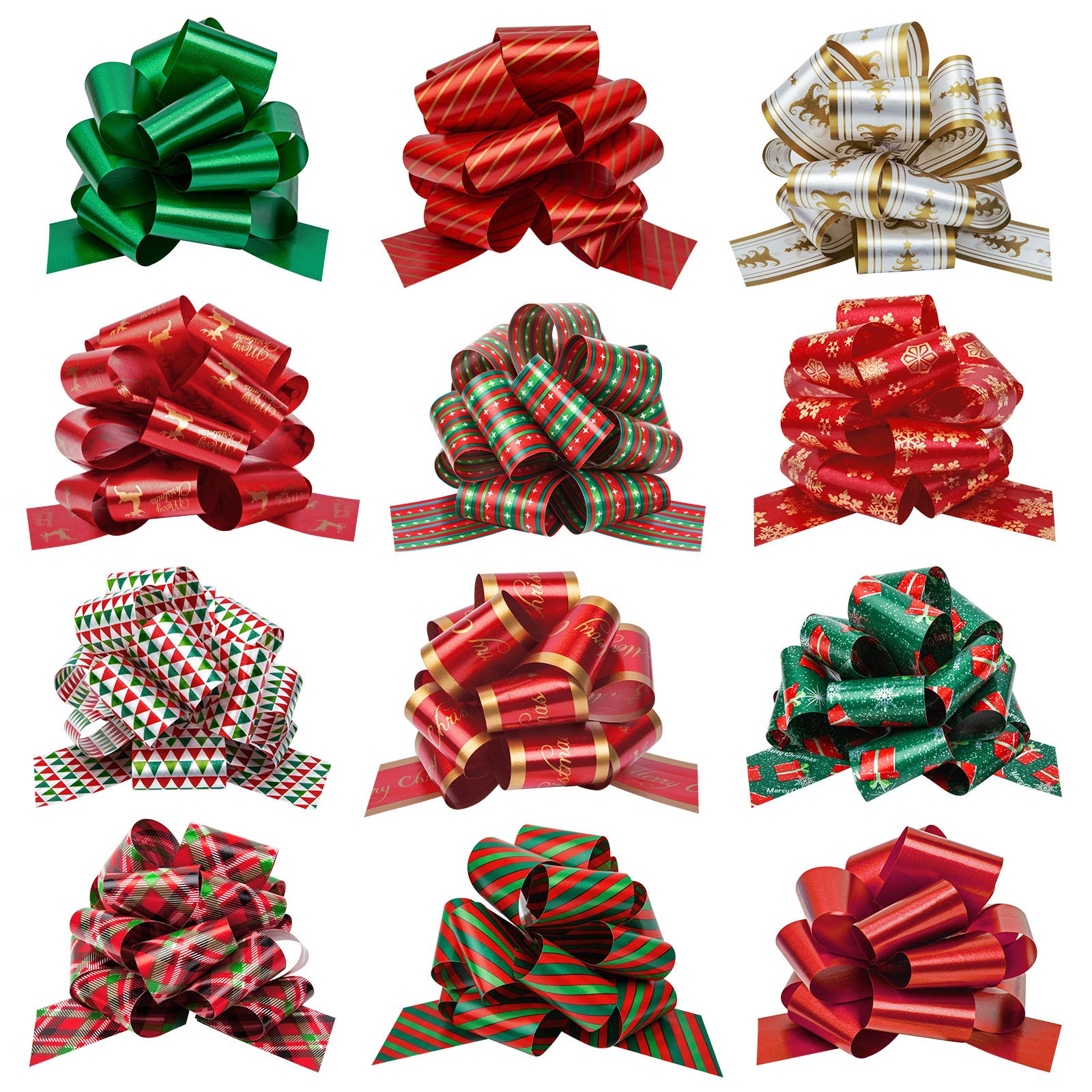 12Pcs Christmas Bows 5" Wide Bows for Gift Wrapping Ribbon Christmas Pull Bows Wrap Accessory for Xmas Gifts, Present, Bouquet, Wreath, Christmas Tree, Basket Decoration, Easy to Use